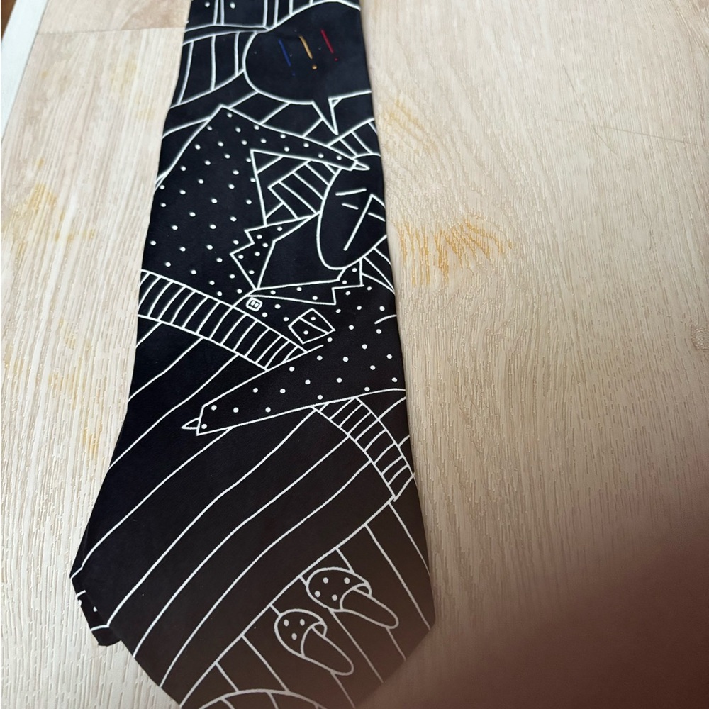 Beatles tie Black Graphic Silk Tie with White Line Art